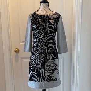Desigual Black & Gray Mixed Animal Print Shift Dress